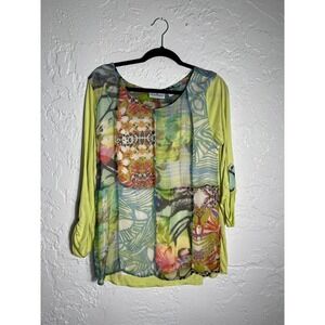 Patchington Women's M Lime Green Patchwork Sheer Layered Tunic Top‎ Artsy Boho